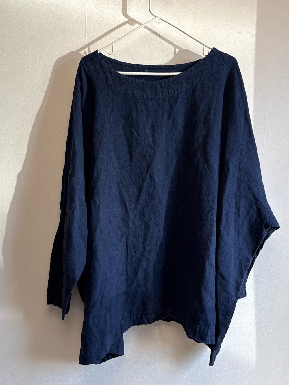 Bryn Walker Denim Blue 100% Linen Oversized Tunic Top 3X Lagenlook Art To Wear